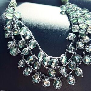 GIORGIO ARMANI Couture Runway Necklace/ Art Glass Beads, Silver Chains 24” RARE